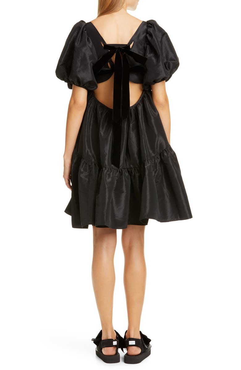 Cecilie Bahnsen Ami Velvet Bow Faille Babydoll Minidress, Alternate, color,