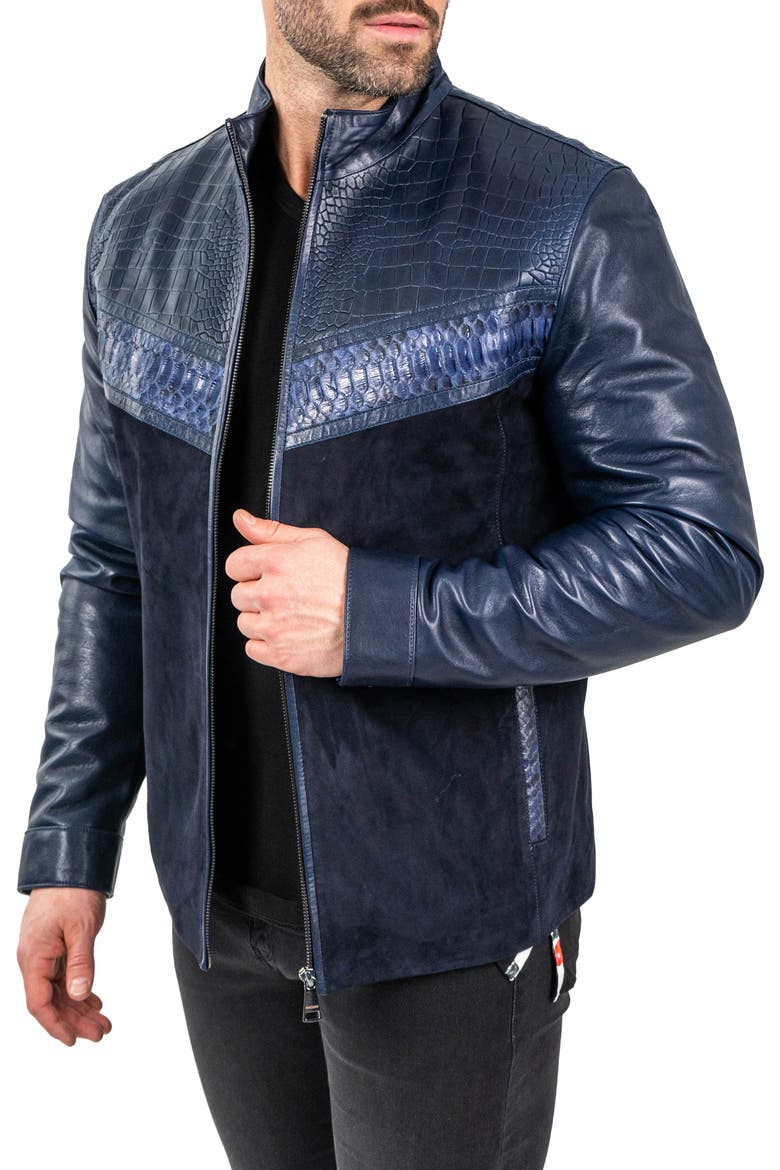 Pythonshield Blue Snakeskin Embossed Leather Jacket (Men) | Nordstrom