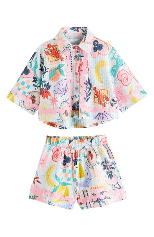 Next Kids' Fruit Print Button-up Shirt & Shorts Set In Multi