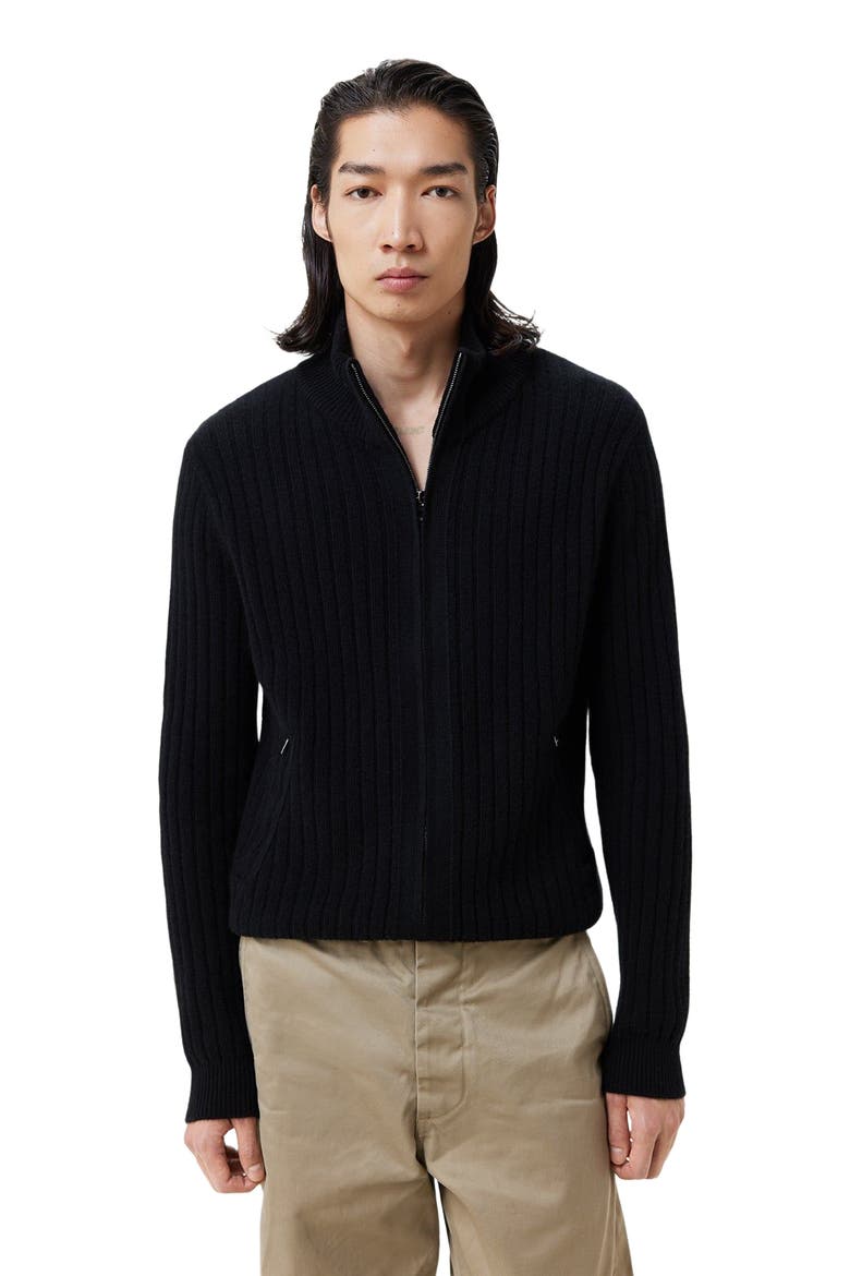 Full-Zipper Cashmere Cardigan, Alternate, color, black