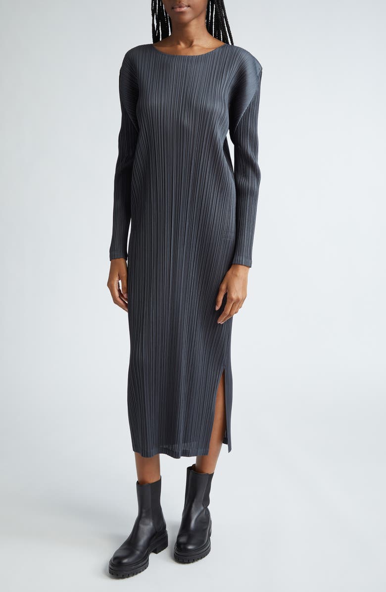 Pleats Please Issey Miyake Monthly Colors December Pleated Long Sleeve Midi Dress, Alternate, color, 