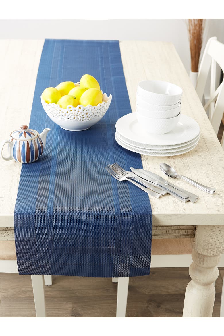 PVC Double frame Table Runner 14x72", Alternate, color, Nautical Blue