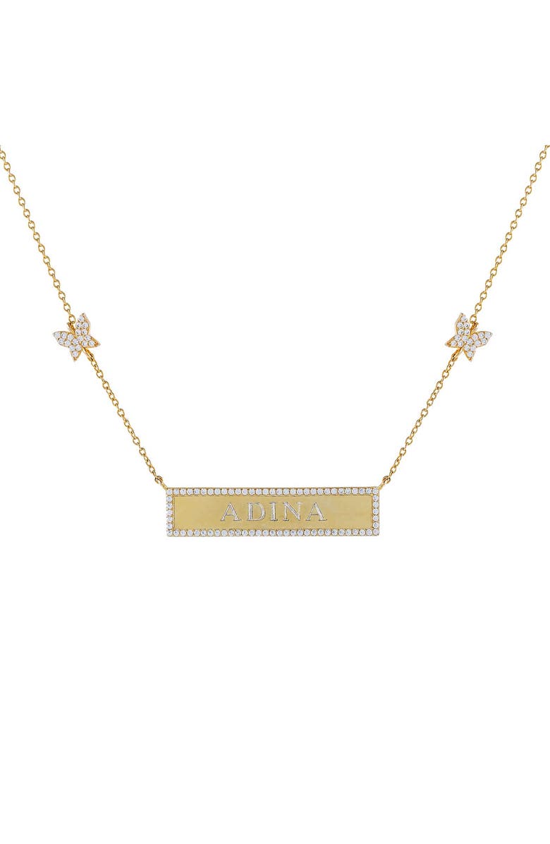 Adina's Jewels Pavé Butterfly Personalized Bar Necklace, Main, color, 