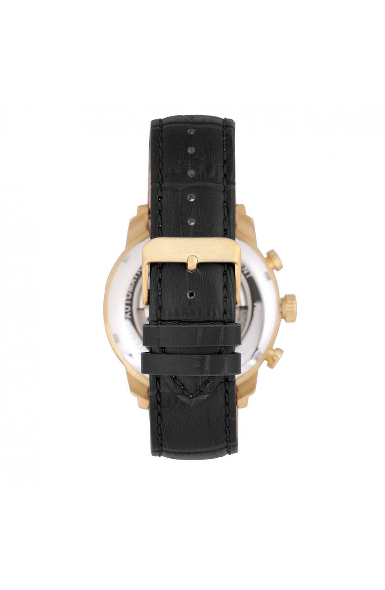 Heritor Automatic Arthur Semi-Skeleton Leather-Band Watch w/ Day/Date, Alternate, color, Gold/Black