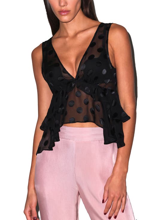 Silk Dot Ruffle Top
