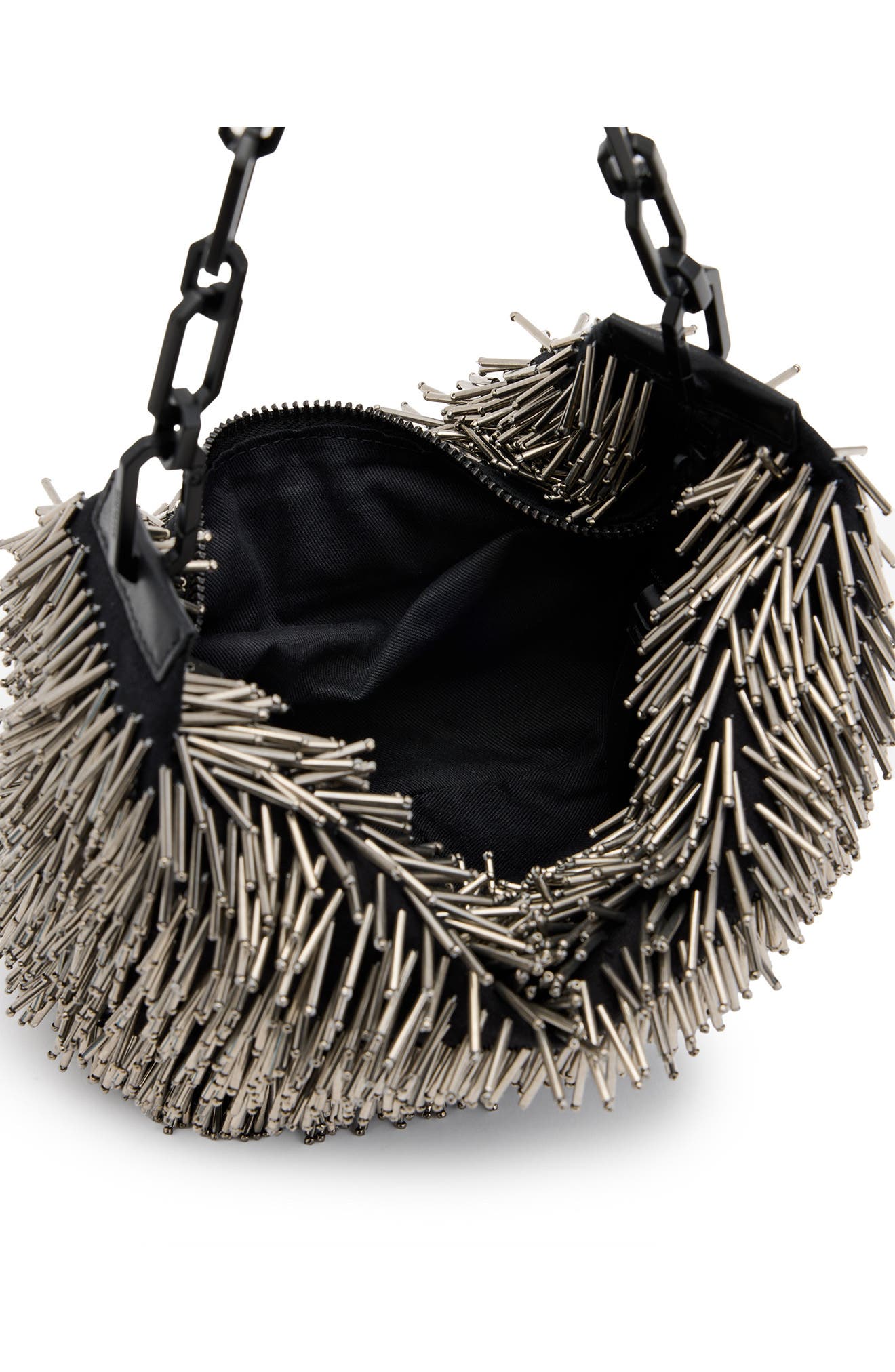 AllSaints Mini Madea Chain Handle Leather Handheld Bag, Alternate, color, Silver/ Silver