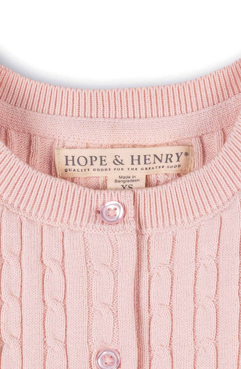 Hope & Henry Kids' Organic Classic Cable Cardigan Sweater, Alternate, color, Pale Pink