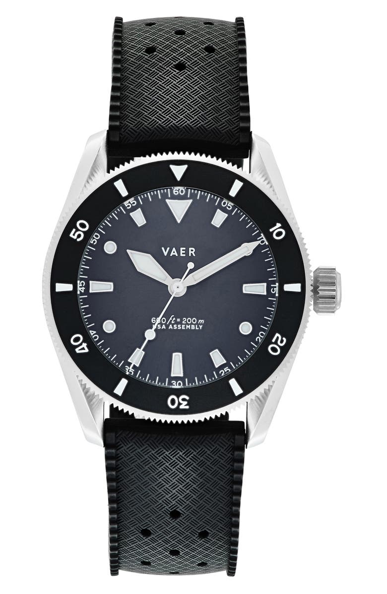 VAER D4 Meridian Black Solar Dive Watch, 38mm, Main, color, Black/Strap