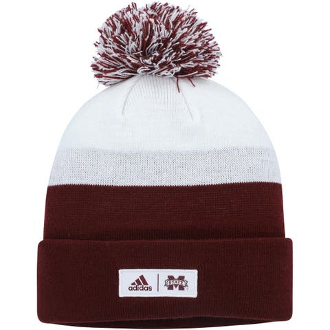Men's adidas Maroon/White Mississippi State Bulldogs Colorblock Cuffed Knit Hat with Pom