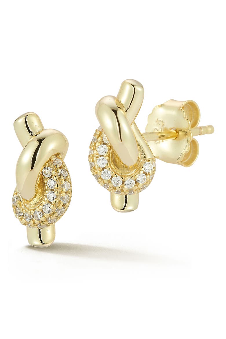 Love Knot Pavè Stud Earrings, Main, color, GOLD