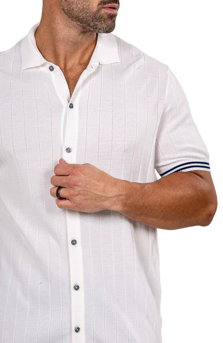 Maceoo Marthy Knit Short Sleeve Button-Up Shirt, Alternate, color, White