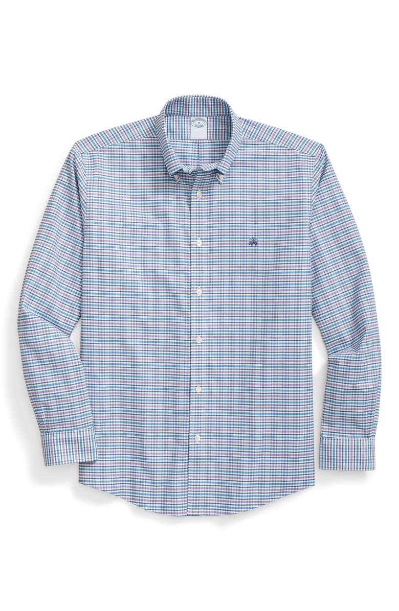 Brooks Brothers Regular Fit Check Plaid Cotton Button-Down Oxford Shirt, Main, color, Blue Multi