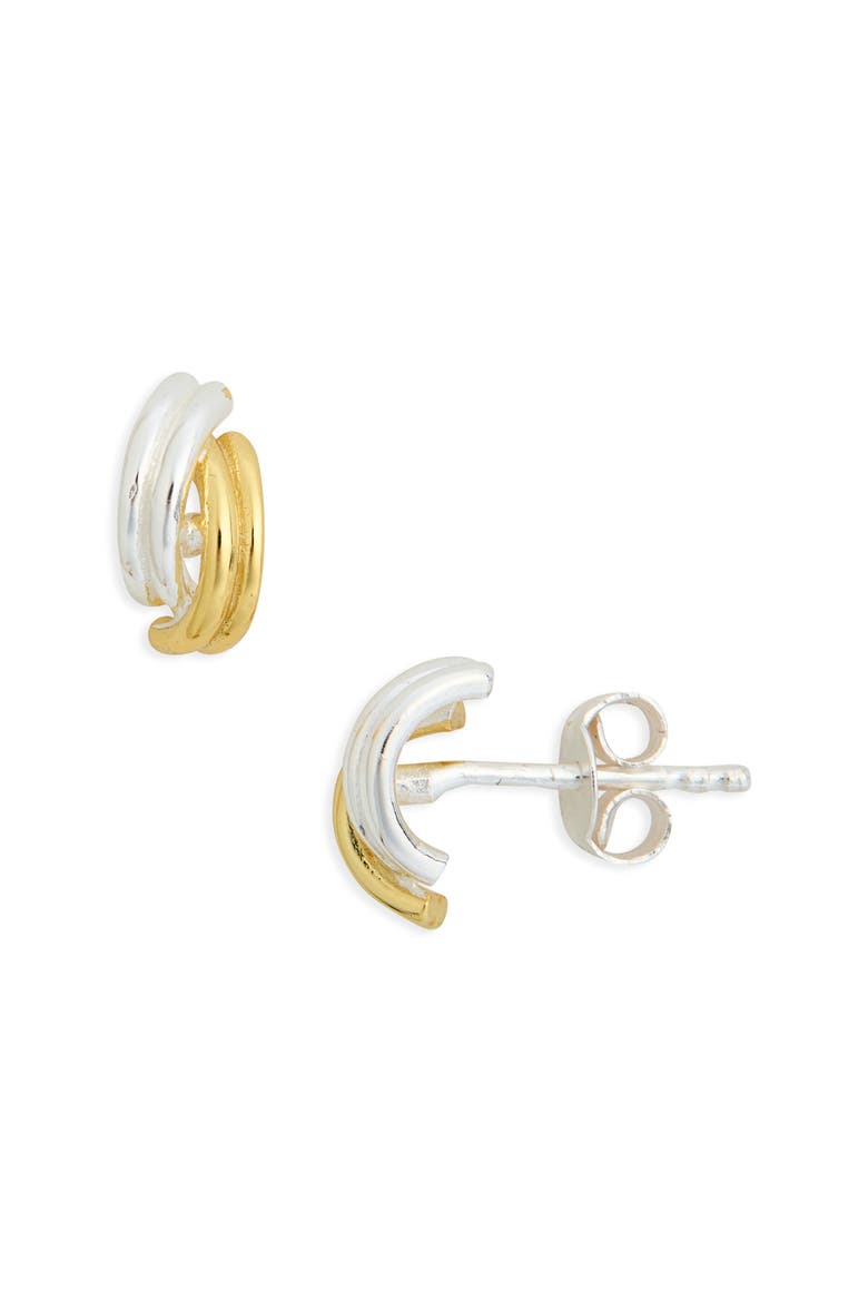 Two-Tone Crossover Stud Earrings, Main, color, GOLD/ SILVER