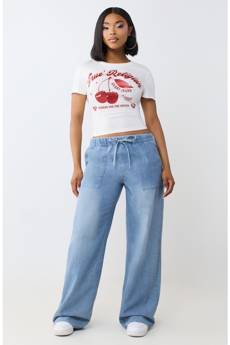 Drawcord Wide Leg Jeans, Alternate, color, LIGHT BLUE SUEDE WASH