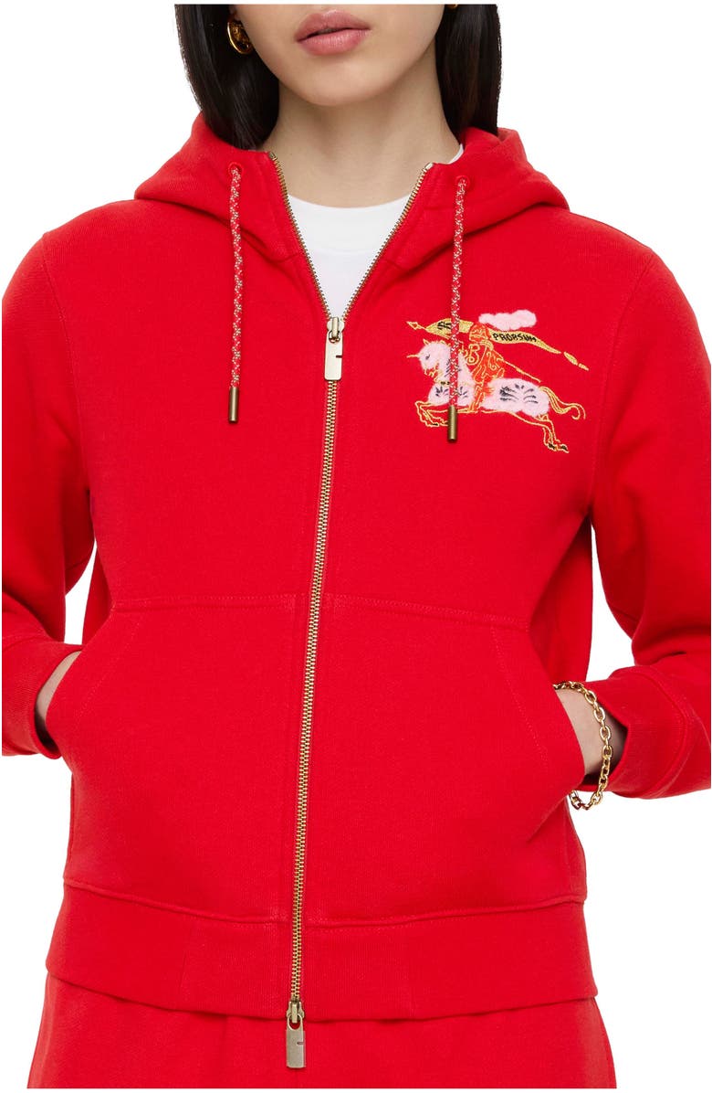 Burberry Cotton Zip Hoodie, Main, color, Crayon Red