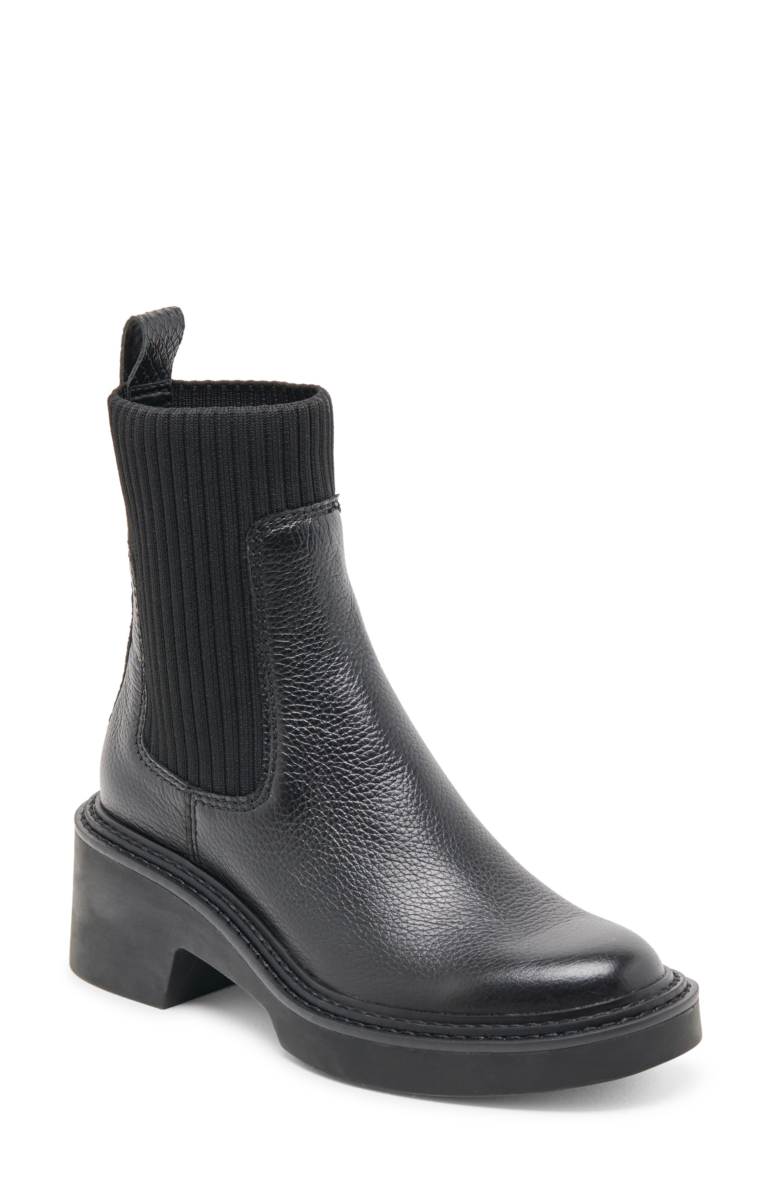 Dolce Vita Hilora Water Resistant Chelsea Boot, Main, color, Black Leather H2o