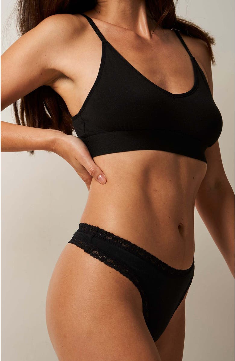 Stripe & Stare Thong Four Pack, Alternate, color, Black