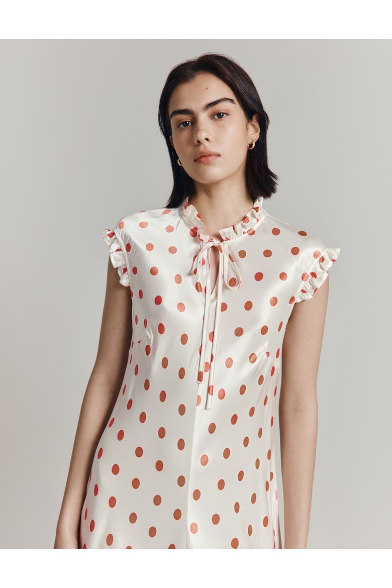 Cicely Polka Dot Satin Midi Dress, Alternate, color, Ivory Polka Dot