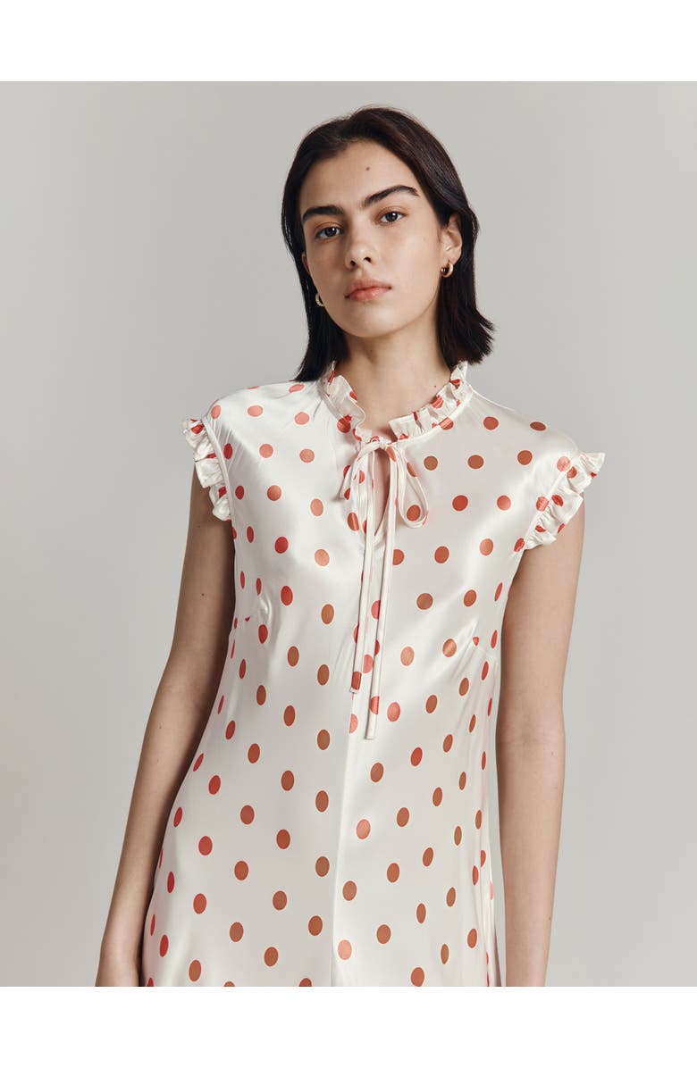 Ghost London Cicely Polka Dot Satin Midi Dress, Alternate, color, Ivory Polka Dot