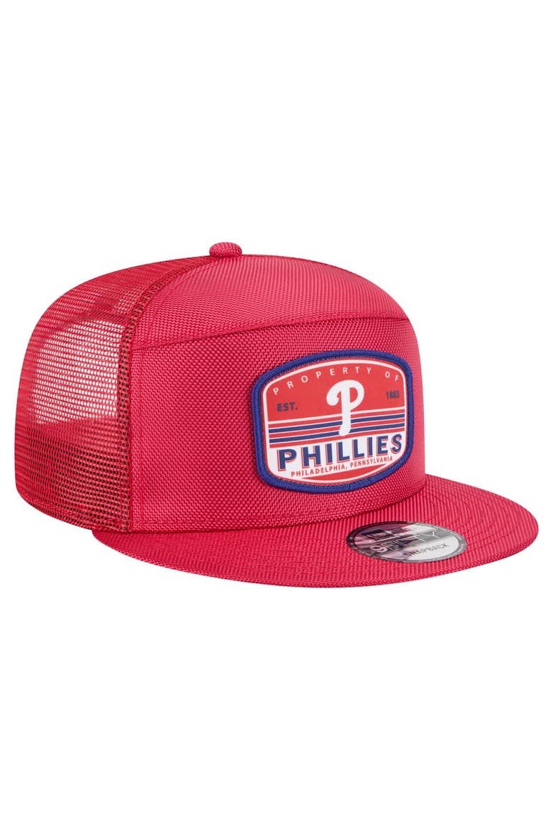 Men's New Era  Red Philadelphia Phillies Split Panel 9FIFTY Trucker Snapback, Alternate, color, Red