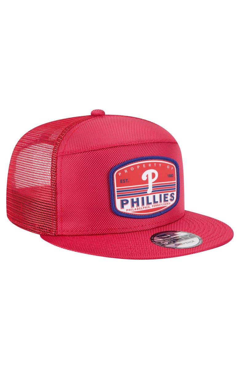 New Era Men's New Era Red Philadelphia Phillies Split Panel 9FIFTY Trucker Snapback, Alternate, color, Red