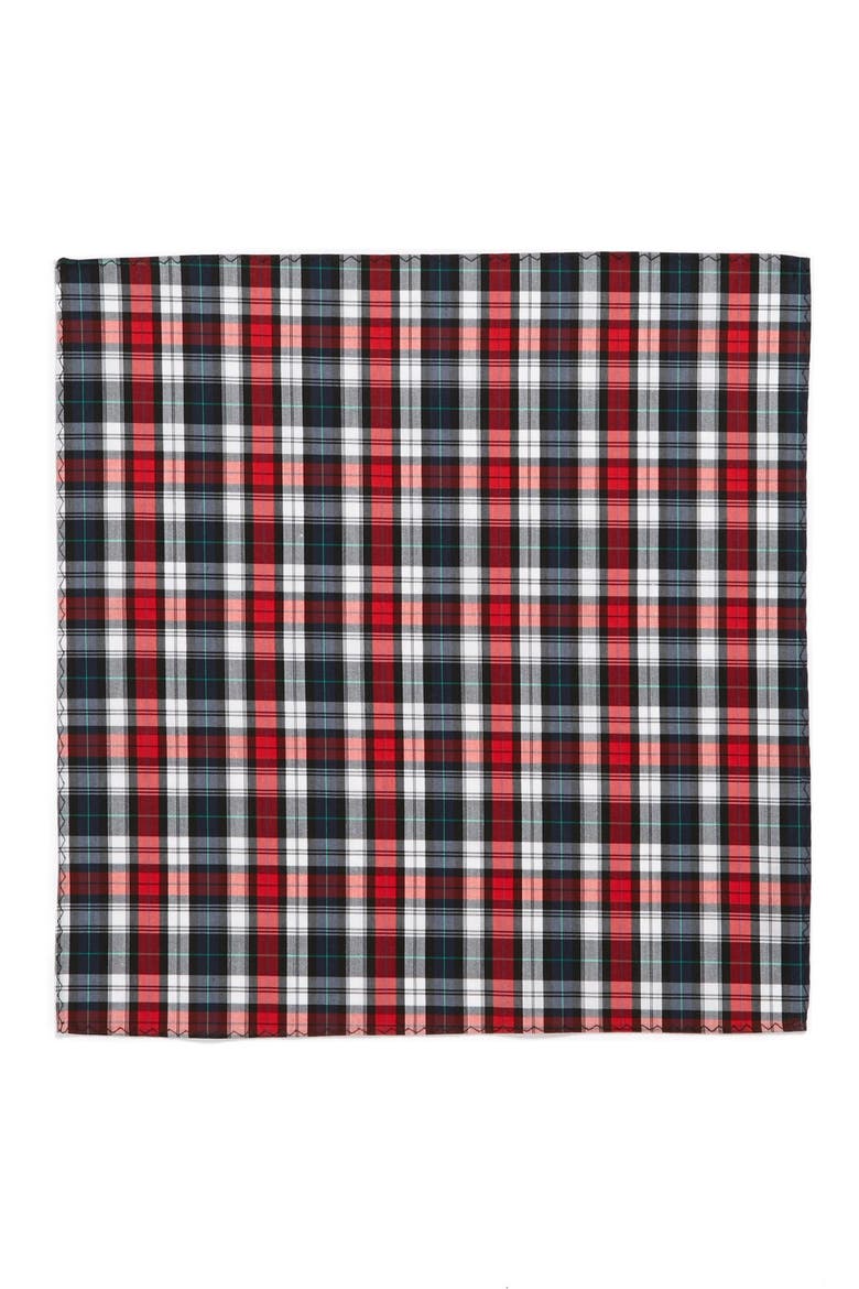 'Sturgess Plaid' Cotton Pocket Square, Alternate, color, RED/ BLACK