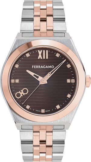 FERRAGAMO Vega New Two-Tone Diamond Bracelet Watch, 40mm