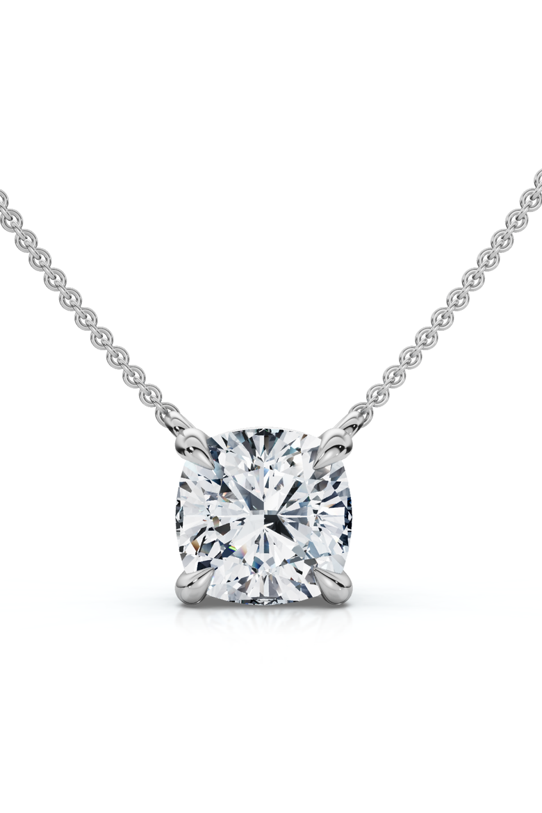 1Ct Cushion Solitaire Diamond Pendant 14k Gold 18" Necklace Lab Grown, Main, color, White Gold