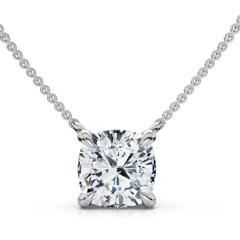 1Ct Cushion Solitaire Diamond Pendant 14k Gold 18" Necklace Lab Grown