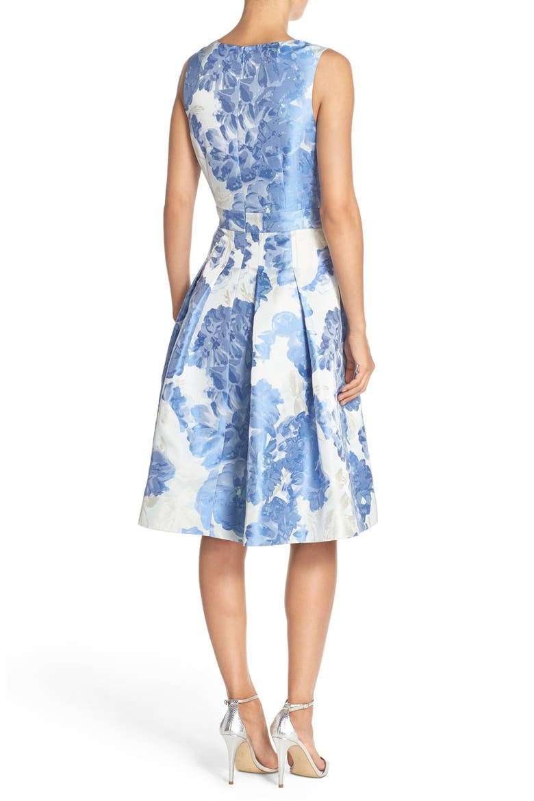Floral Jacquard Fit & Flare Dress, Alternate, color, BLUE PRINT