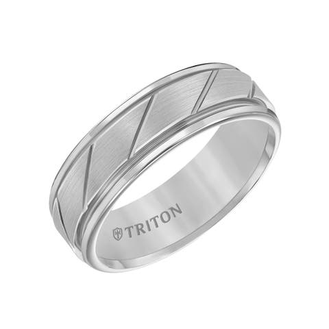 7MM Tungsten Carbide Ring with Diagonal Cut Center and Round Edge