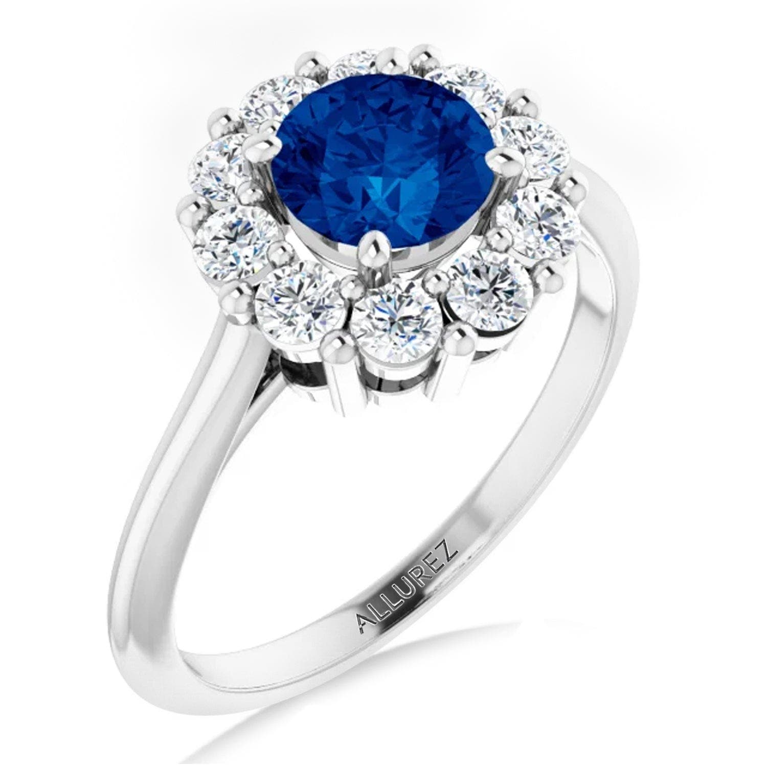 ALLUREZ Round Lab Blue Sapphire & Diamond Halo Ring 14K (Women) | Nordstrom