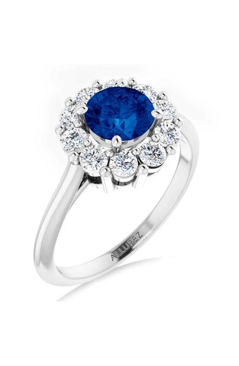 ALLUREZ Round Lab Blue Sapphire & Diamond Halo Ring 14K, Alternate, color, 1.71Ct/White Gold