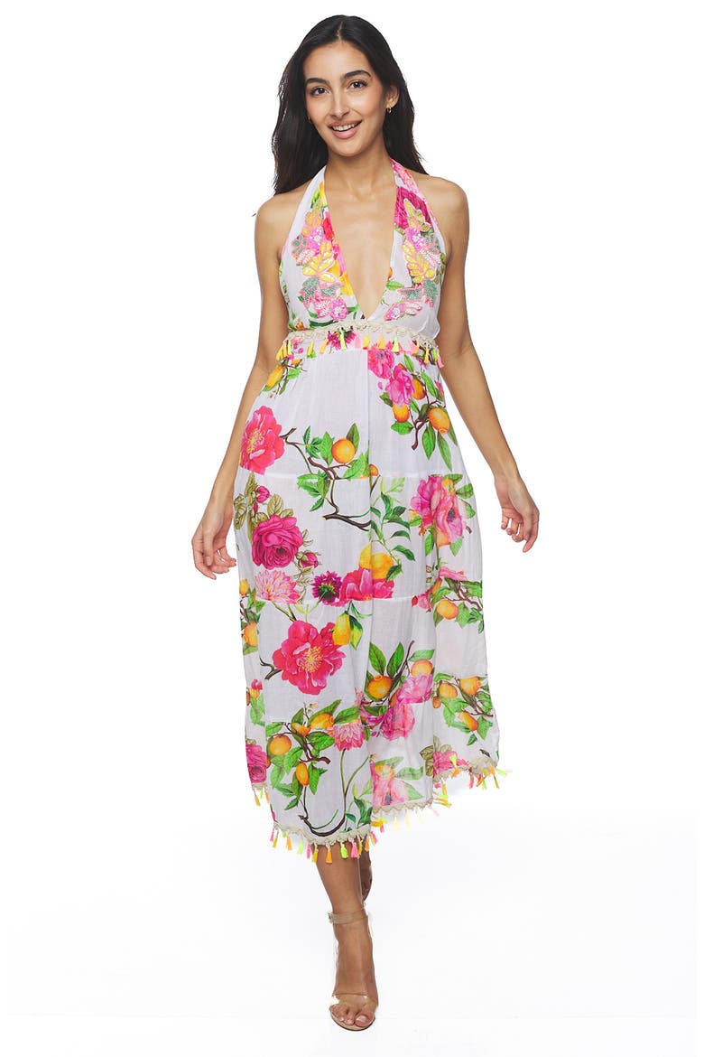 Halter Cotton Maxi Dress, Alternate, color, WHITE