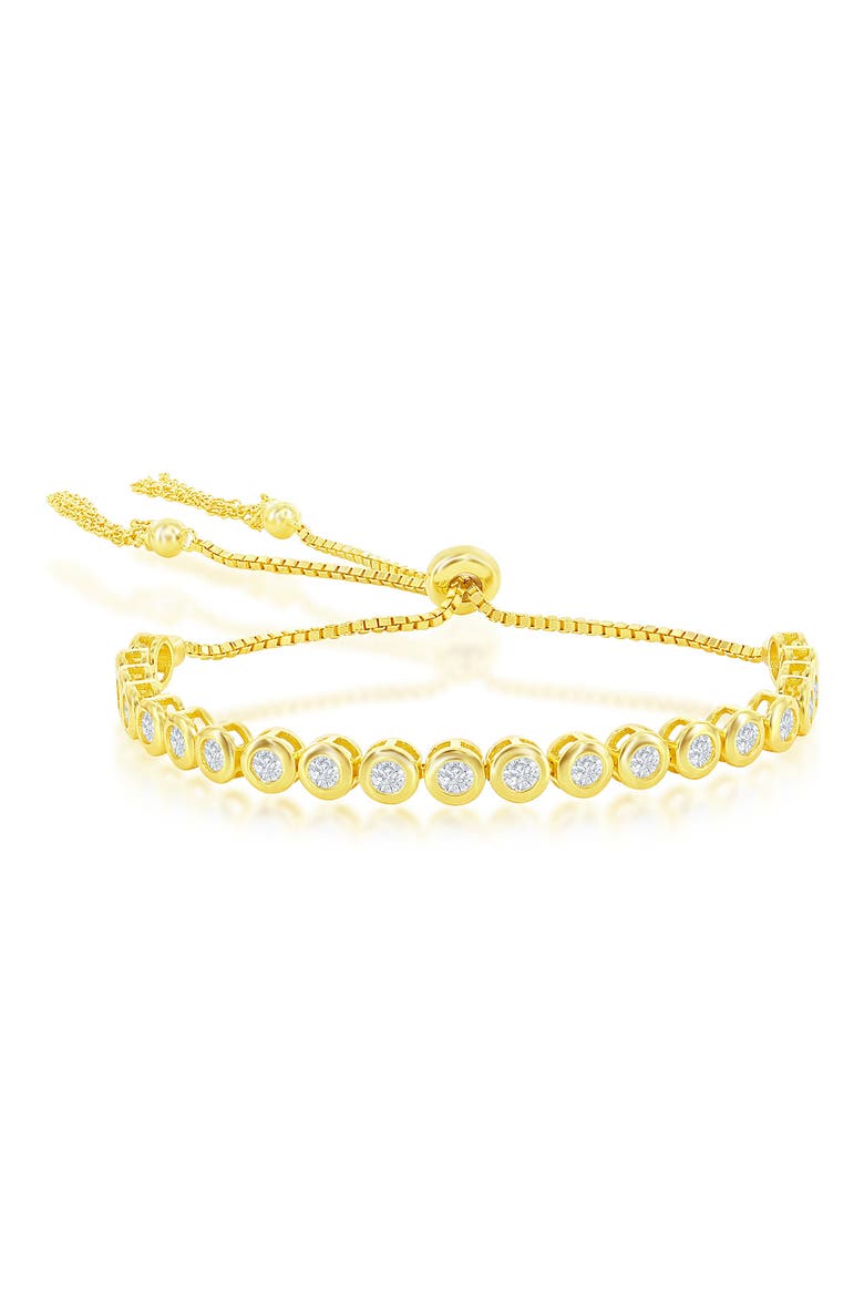 Goldtone Plated Sterling Silver Cubic Zirconia Bezel Bracelet, Main, color, GOLD