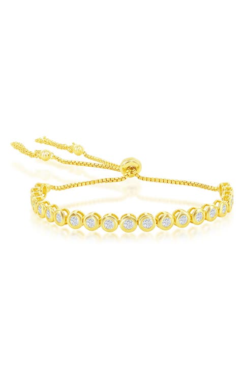 Goldtone Plated Sterling Silver Cubic Zirconia Bezel Bracelet
