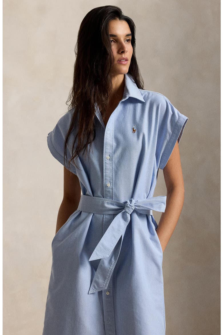 Belted Cotton Midi Oxford Shirtdress, Alternate, color, BLUE