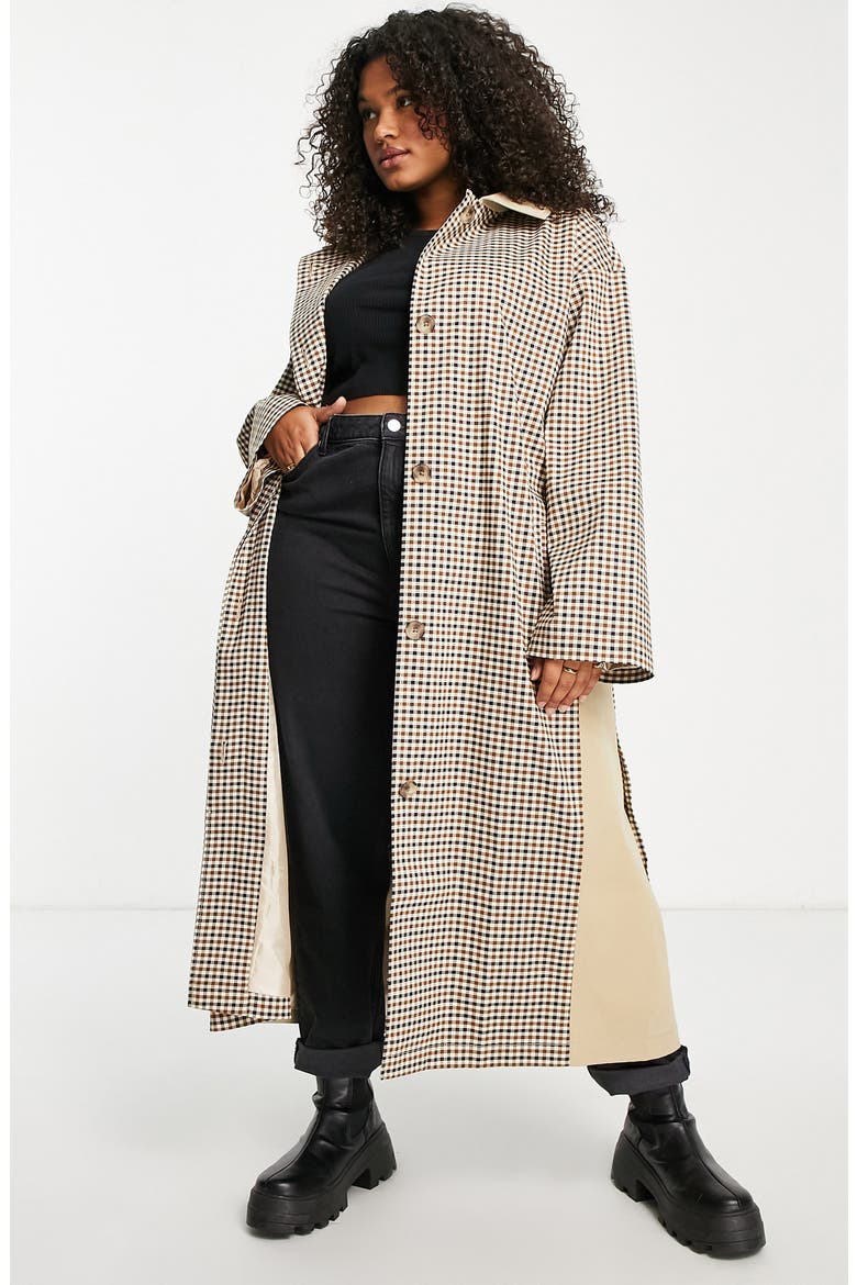 Curve Gingham Trench Coat, Alternate, color, BEIGE