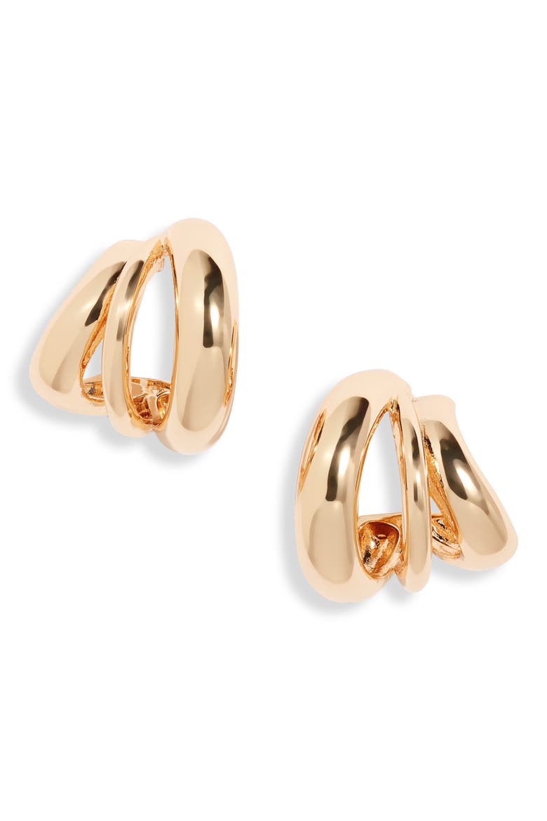 Curved Triple Hoop Earrings, Main, color, GOLD