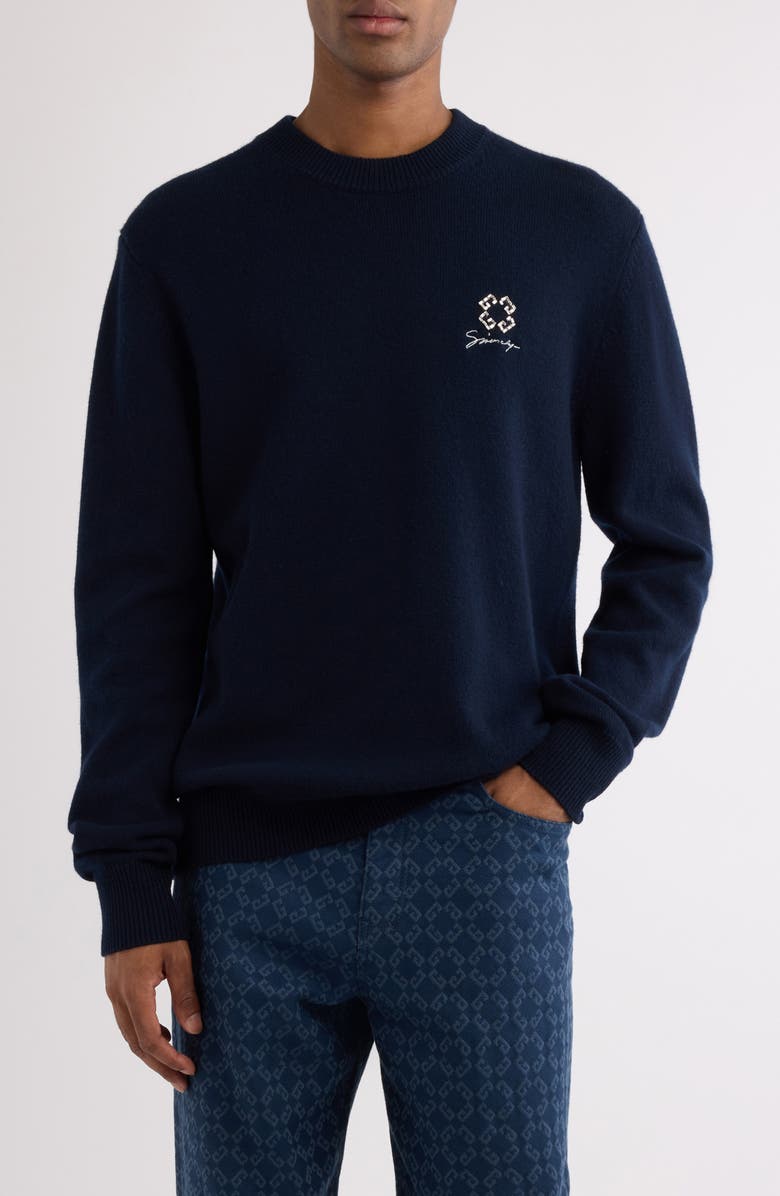 Givenchy 4G Beaded Wool & Cashmere Crewneck Sweater, Main, color, 401-Dark Blue