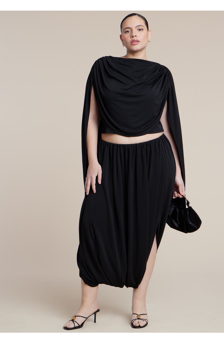 ELOQUII Draped Flounce Top, Alternate, color, Black Onyx