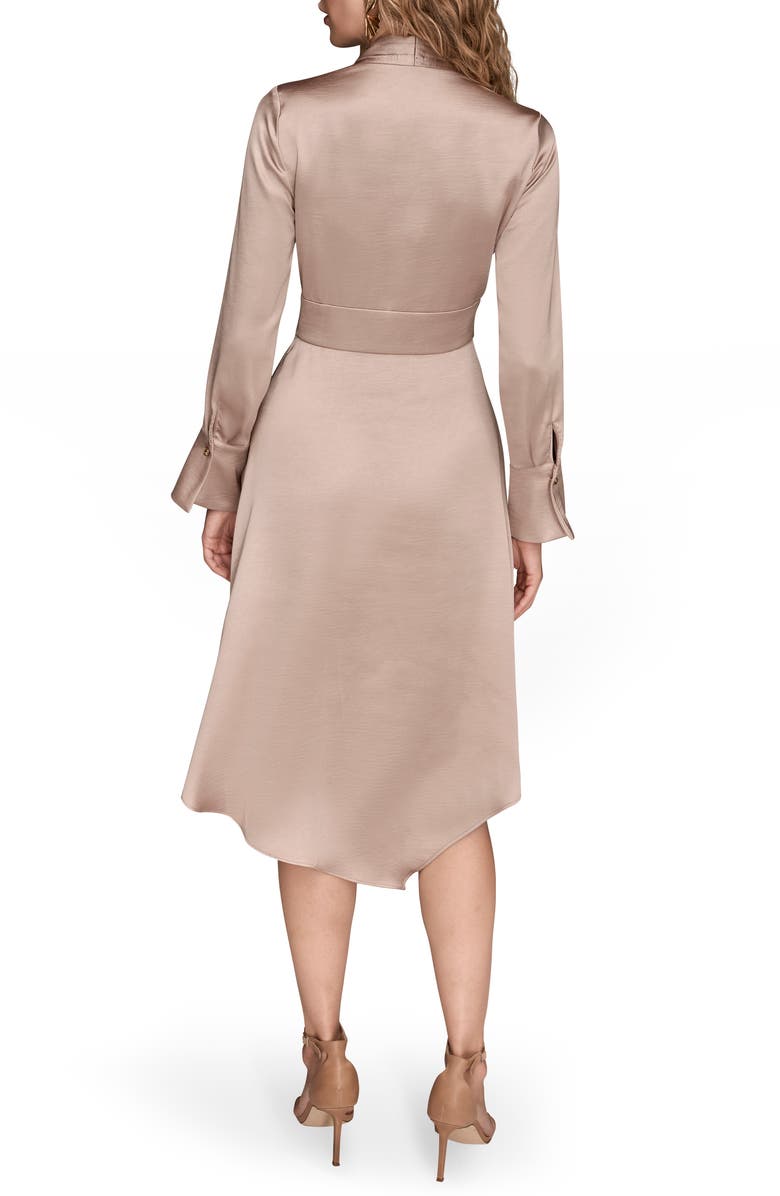 Donna Karan New York Long Sleeve Hammered Satin Shirtdress, Alternate, color, Shadw Pnk