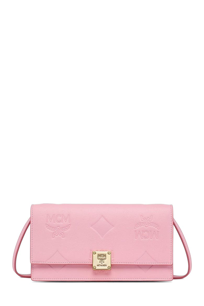 Large Aren Chain Wallet in Embossed Monogram Leather, Main, color, Lotus Pink
