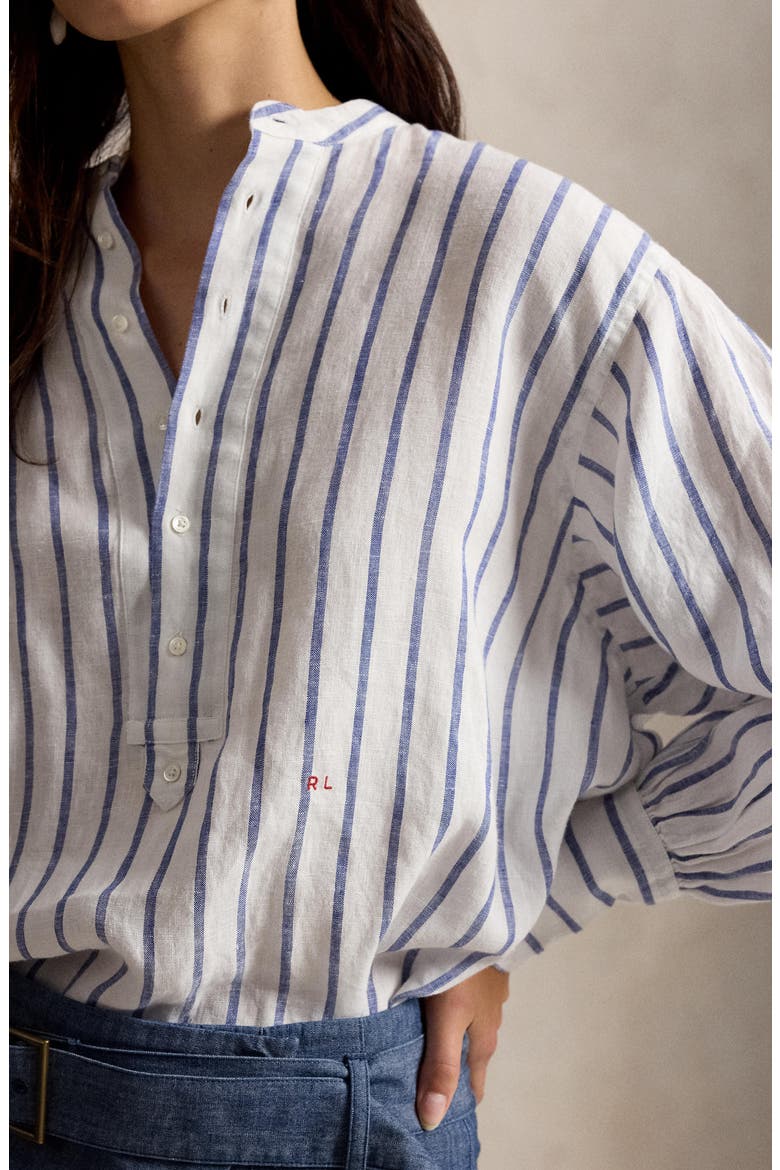 Stripe Long Sleeve Linen Shirt, Alternate, color, WHITE-ROYAL