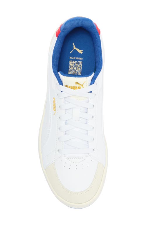 Puma Court Classico Sport Leather Sneaker In Warm White- White- Royal