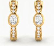 BY ADINA EDEN Diamond Oval Bezel Accent Pave Huggie Earring 14K