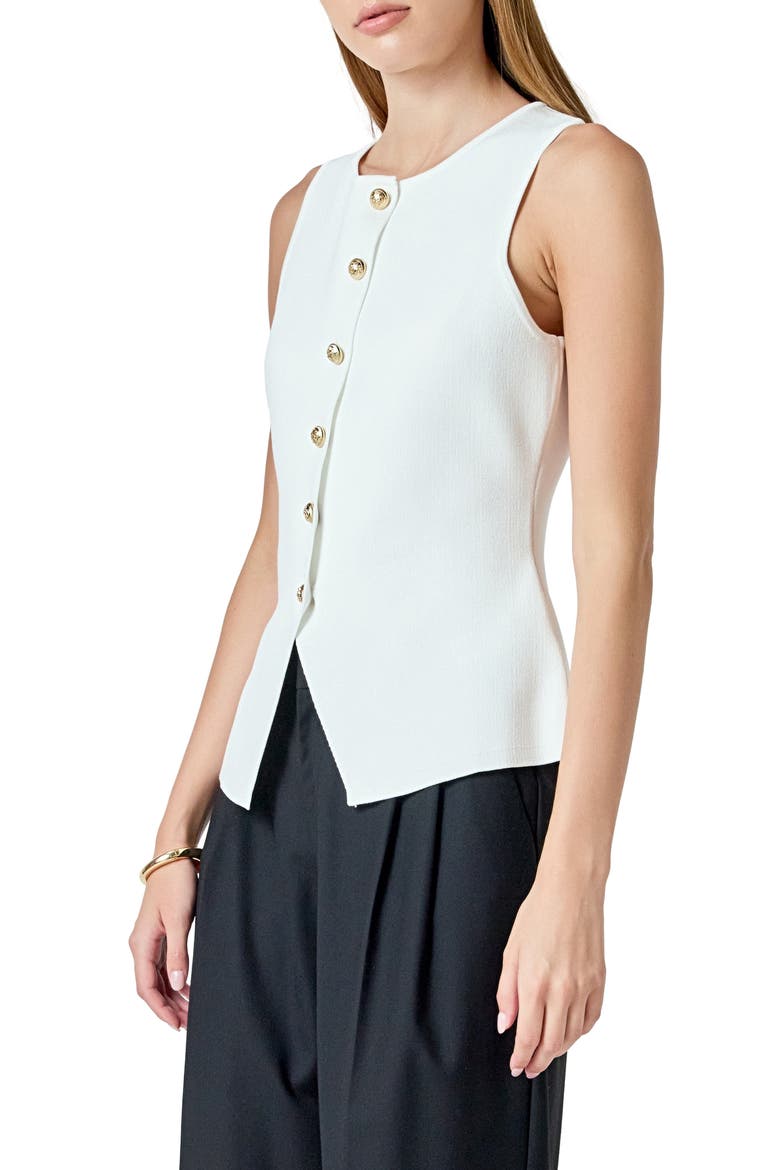 Knit Button-Up Vest, Alternate, color, CREAM