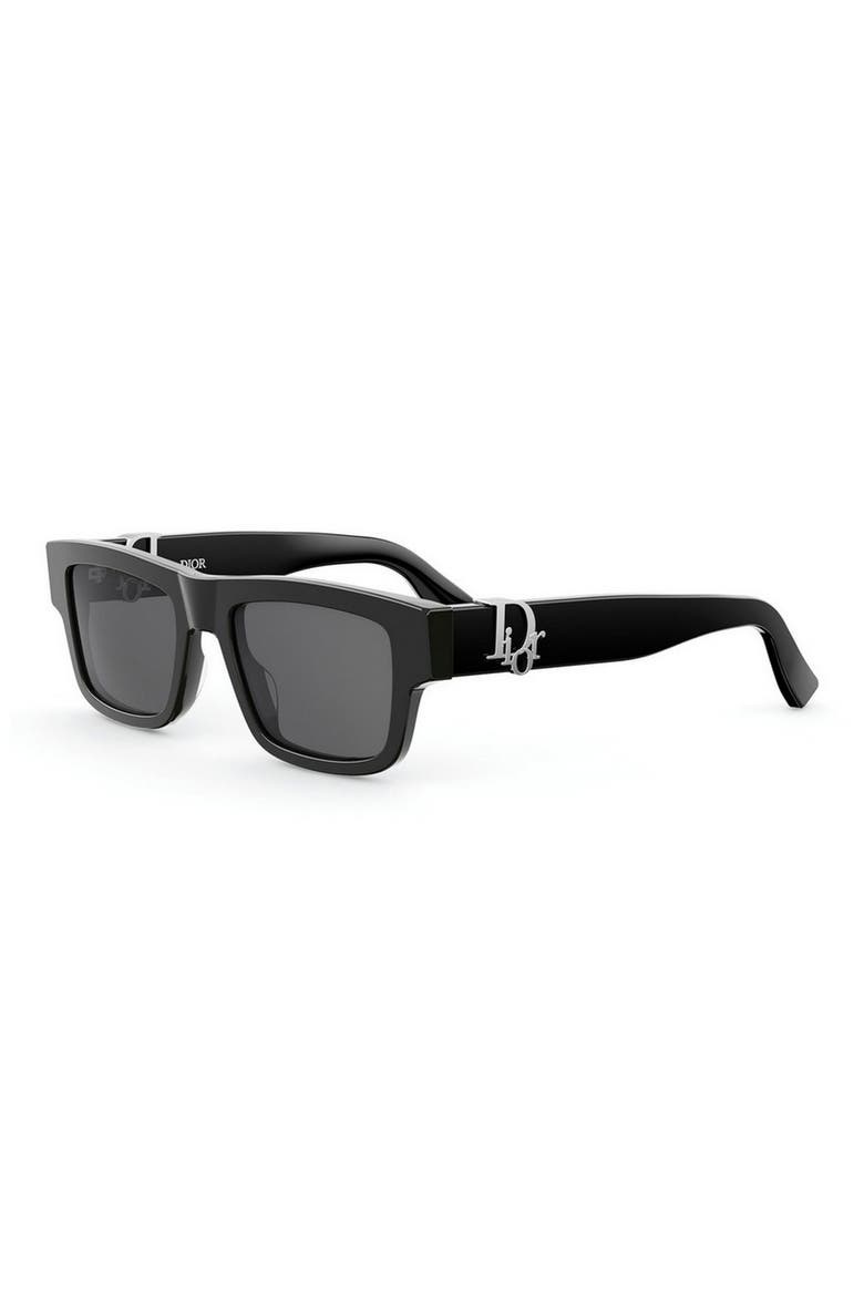 'DiorOblique S3I 52mm Rectangular Sunglasses, Alternate, color, SHINY BLACK / SMOKE
