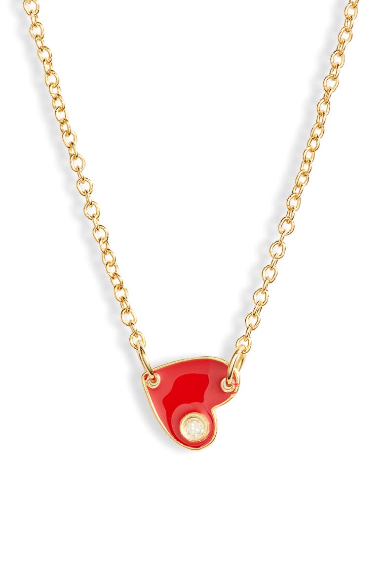 Mia Mini Diamond Pendant Necklace, Main, color, RED ENAMEL/GOLD VERMEIL
