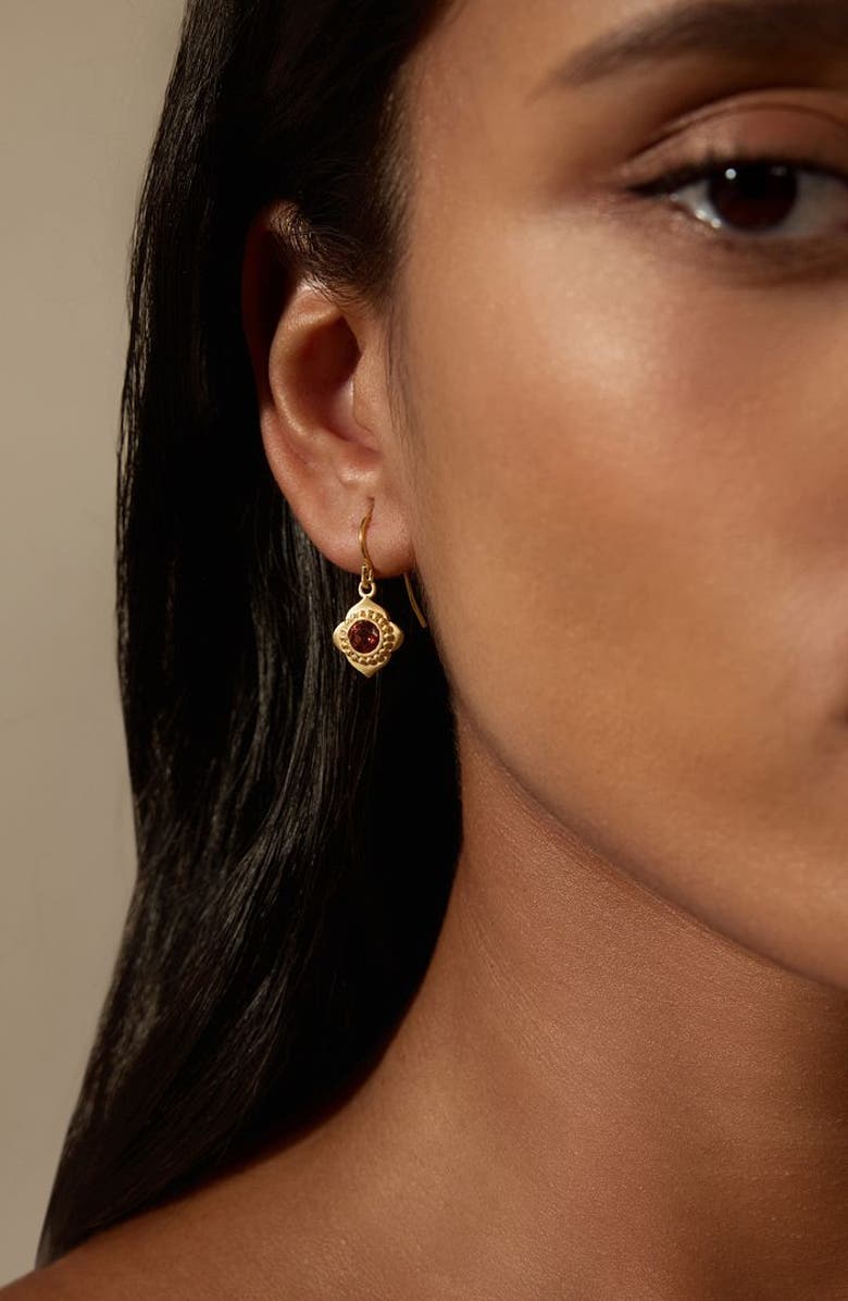 Satya Jewelry Strong Heart Garnet Drop Earrings, Alternate, color, Red